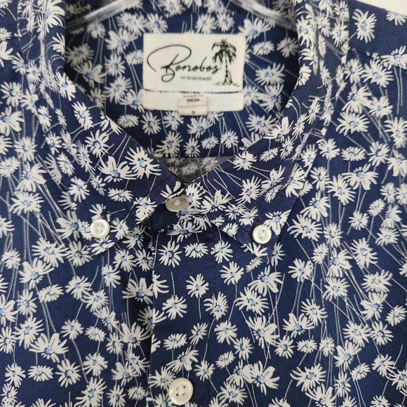 Men's Bonobos Tailored Fit Button Down Short Sleeve Shirt Blue Floral Size Large - Picture 4 of 10